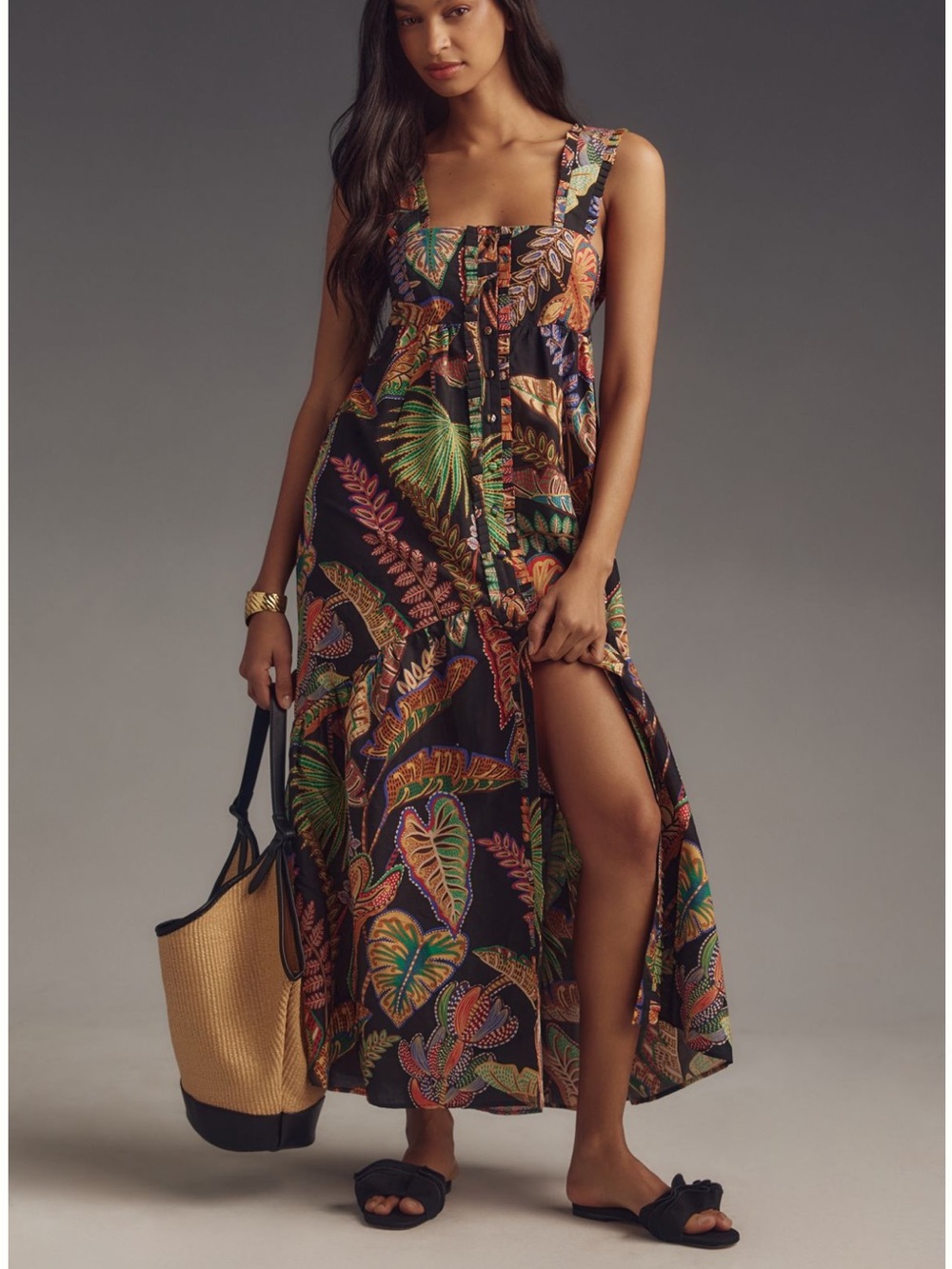 Tropical Black Floral Maxi Dress